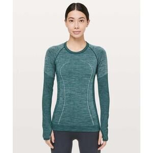 Lululemon Swiftly Wool Pullover Longsleeve Womens Size 8 Royal Emerald/White